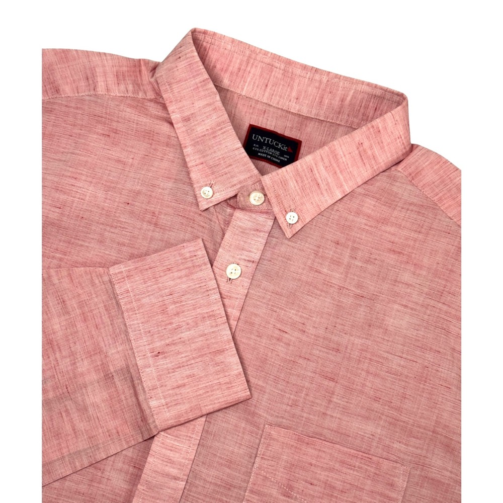 Untuckit Mens XL Shirt Long Sleeve Pink Button Down‎ Cotton Linen Preppy Office
